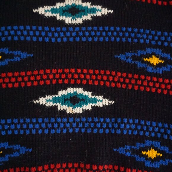 Vintage Bolt Black Acrylic Knit Southwestern Retro Eclectic Grandpa Sweater L - Picture 6 of 10